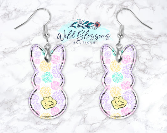 Pastel Floral Easter Bunny Drop Earrings