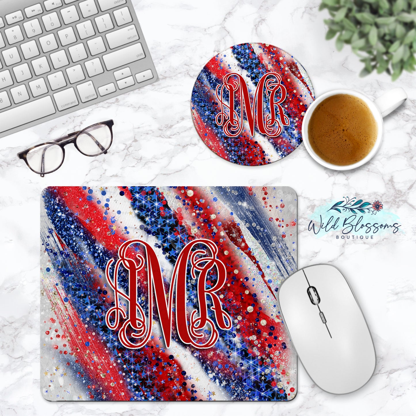 Patriotic Milky Way Personalized Mouse Pad And Coaster Desk Set