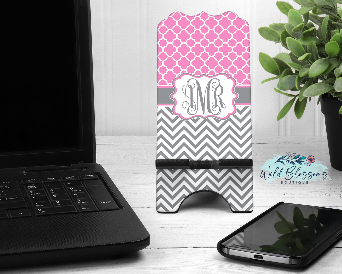 Pink And Grey Monogram Mouse Pad And Coaster Desk Set