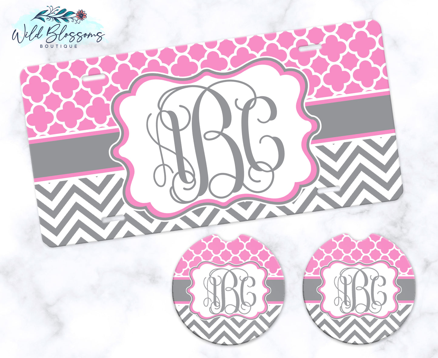 Pink And Grey Monogram License Plate