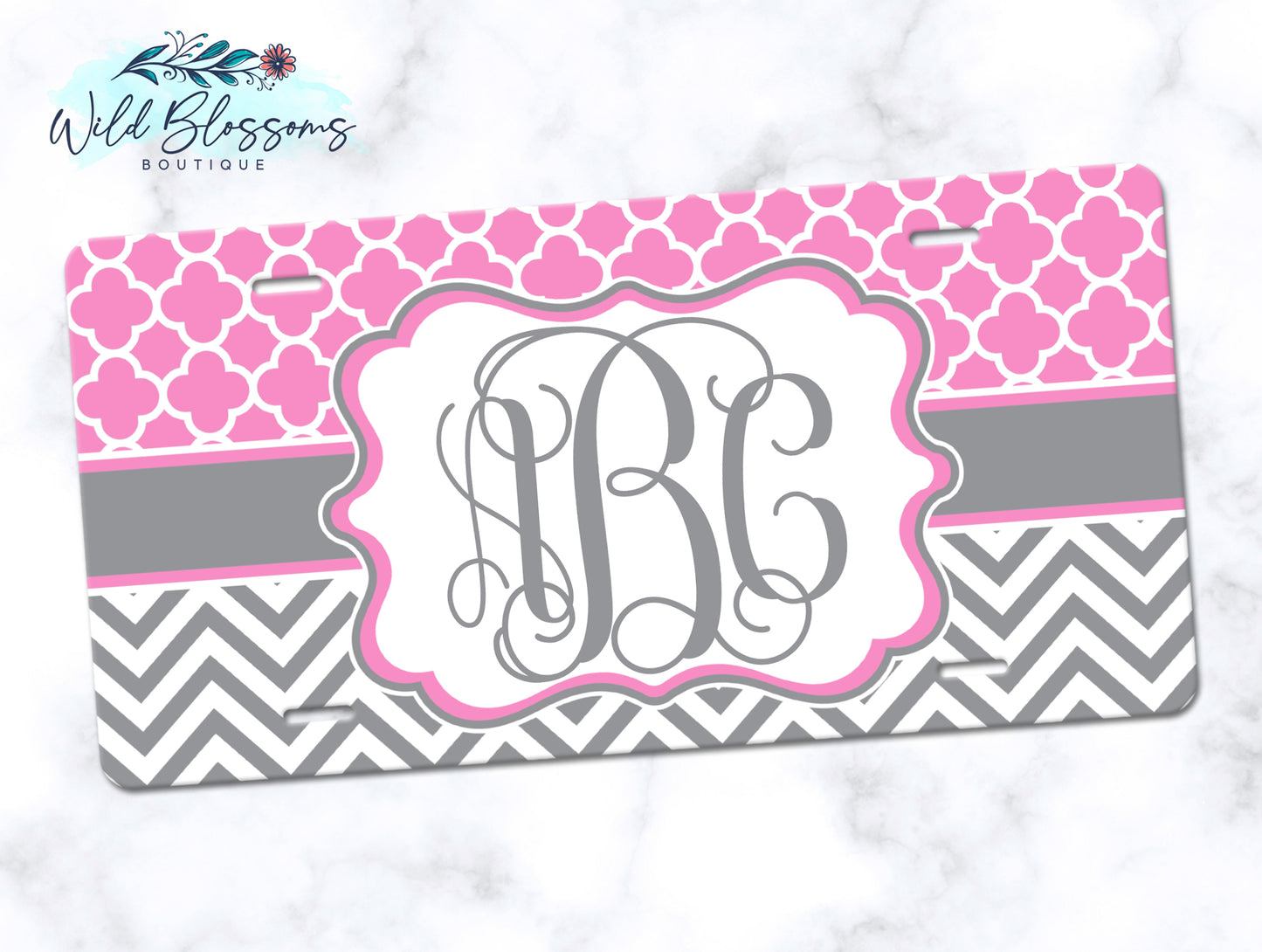 Pink And Grey Monogram License Plate