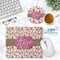 Pink Floral White Wooden Personalized Mouse Pad And Coaster Desk Set