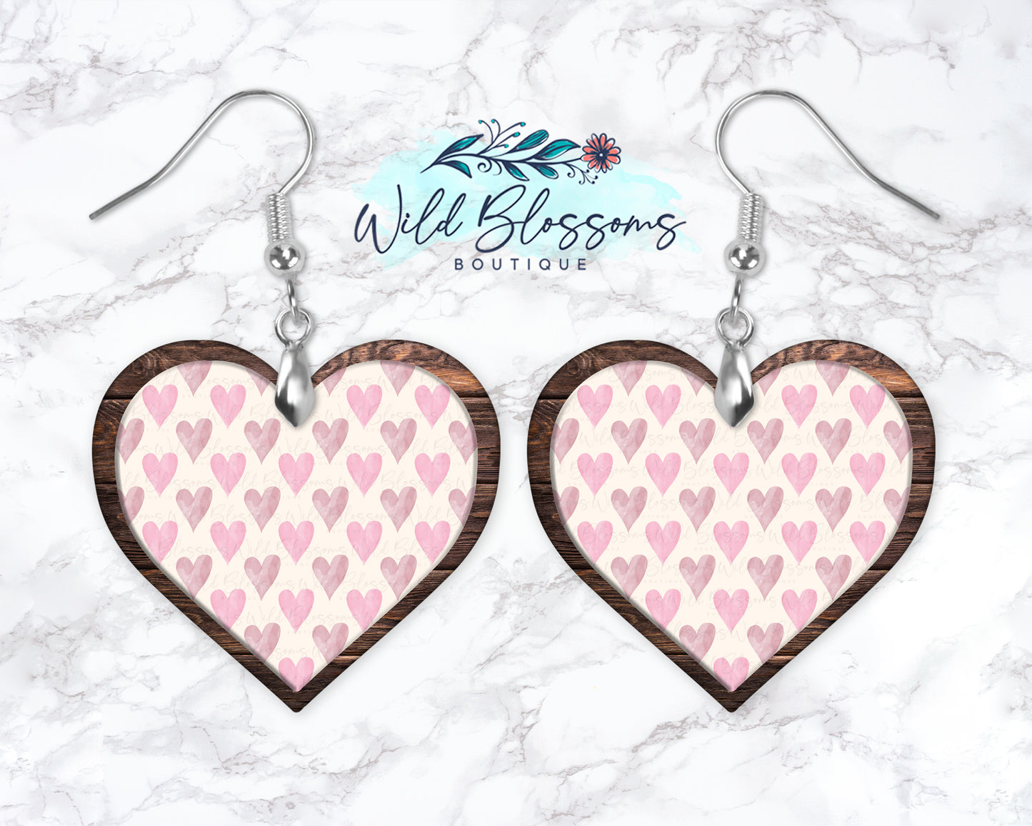 Pink Heart Drop Earrings