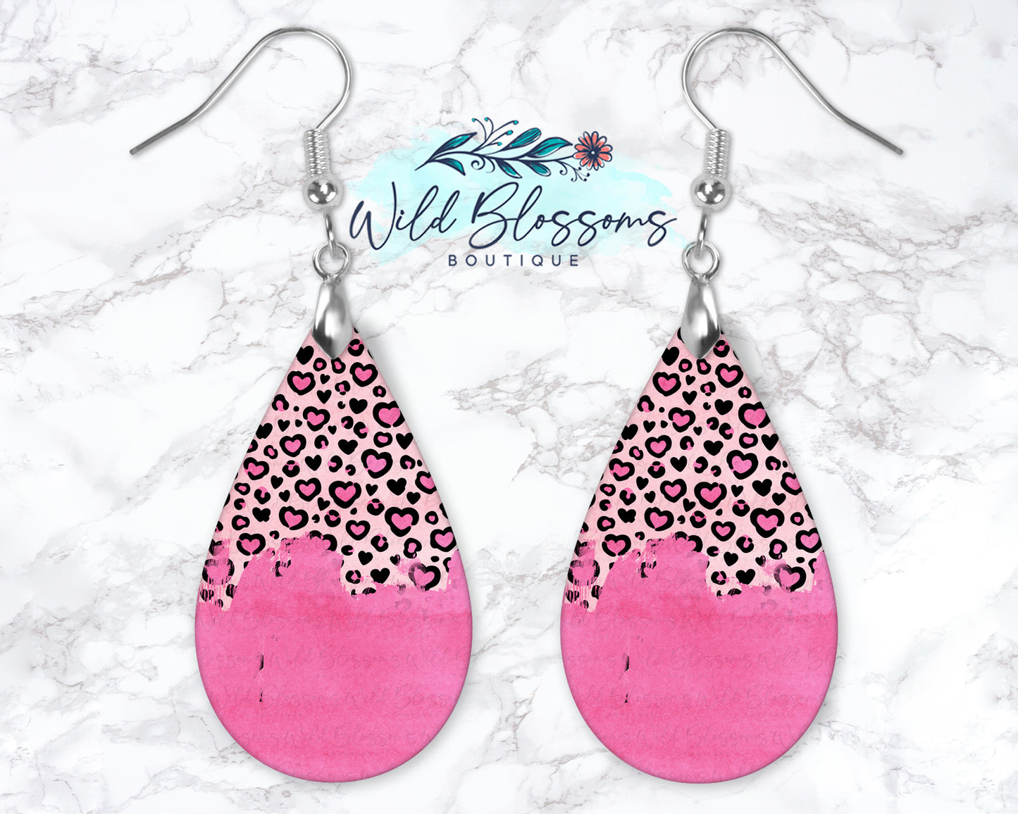 Valentine's Day Leopard Print Hearts Drop Earrings