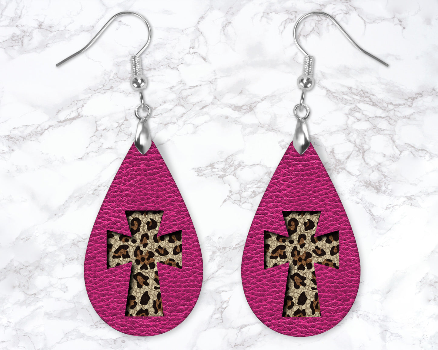 Leopard Print Cross Leather Look Drop Earrings