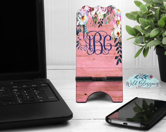 Pink Wooden Peony Phone Stand