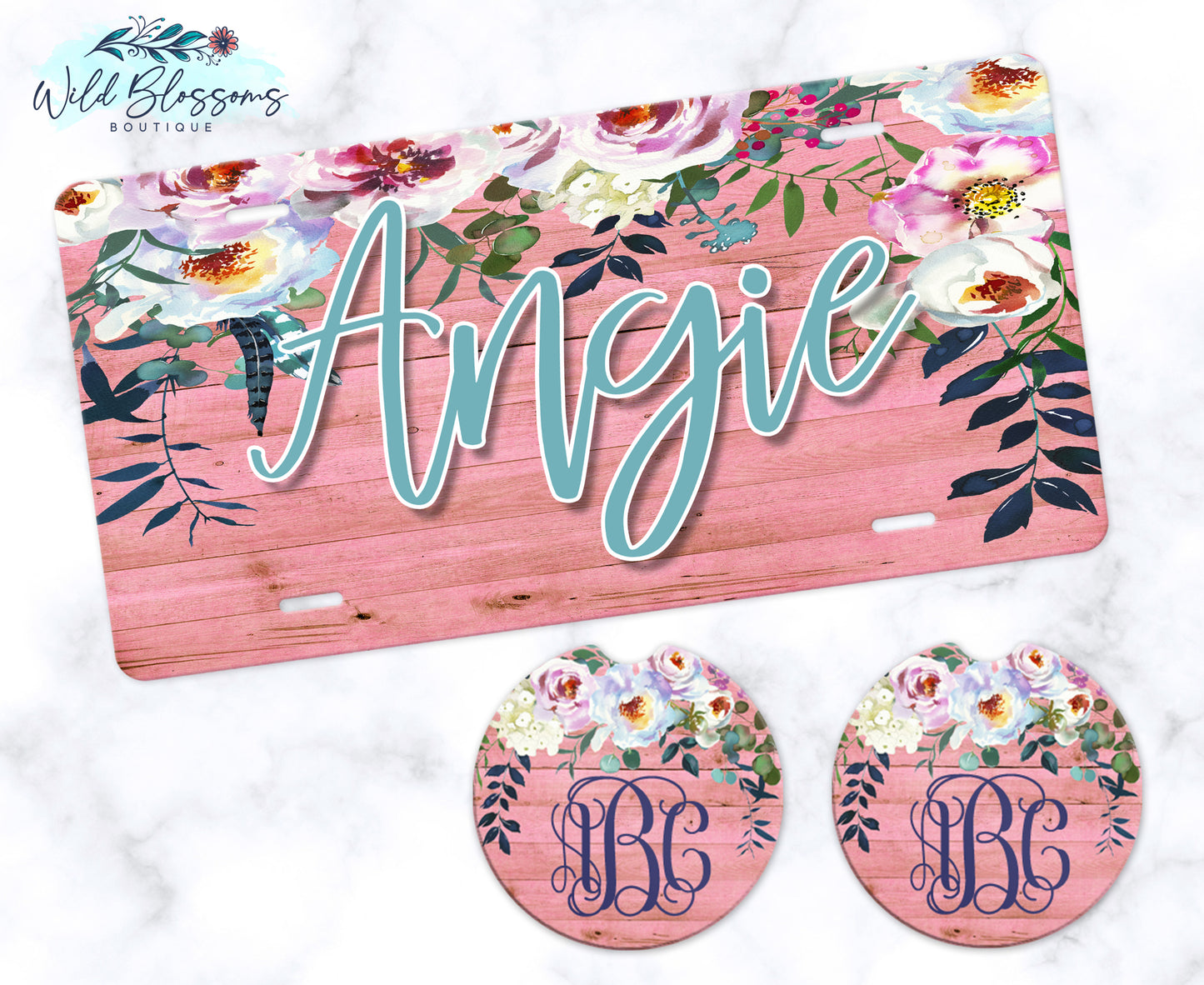 Pink Wooden Peony License Plate