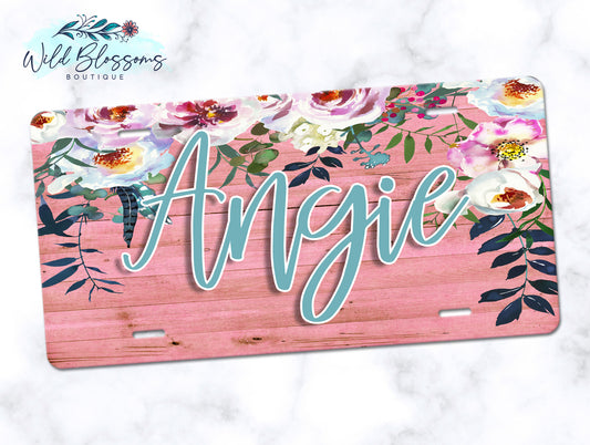 Pink Wooden Peony License Plate
