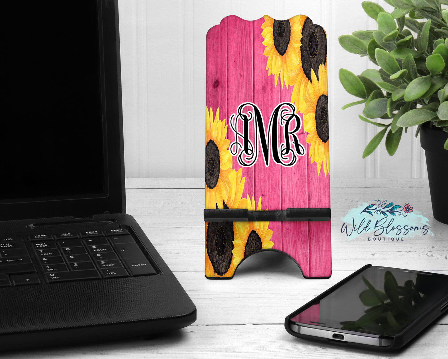Pink Wooden Sunflower Personalized Mouse Pad And Coaster Desk Set