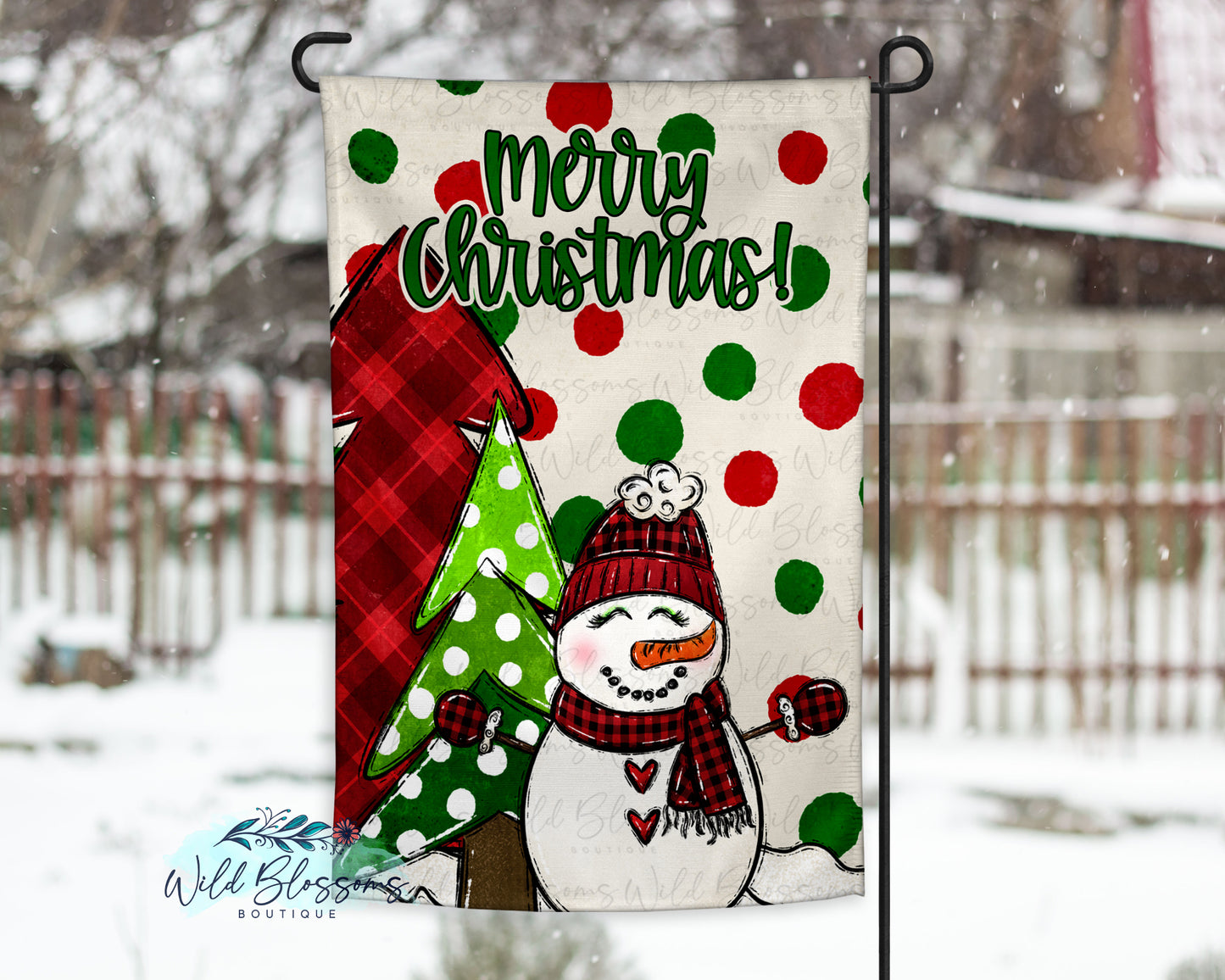 Polka Dot Snowman Garden Flag