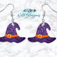 Purple Spiderweb Witch Hat Drop Earrings