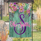 Green Wooden Floral Garden Flag