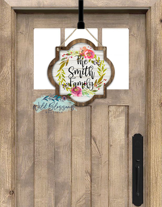 Wooden Spring Floral Quatrefoil Door Hanger