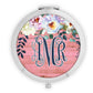 Pink Wooden Peony Floral Monogram Mirror Compact