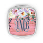 Pink Wooden Peony Floral Monogram Mirror Compact