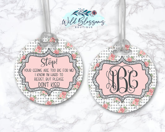 Pink And Silver Floral Stop Do Not Kiss Bag Tag