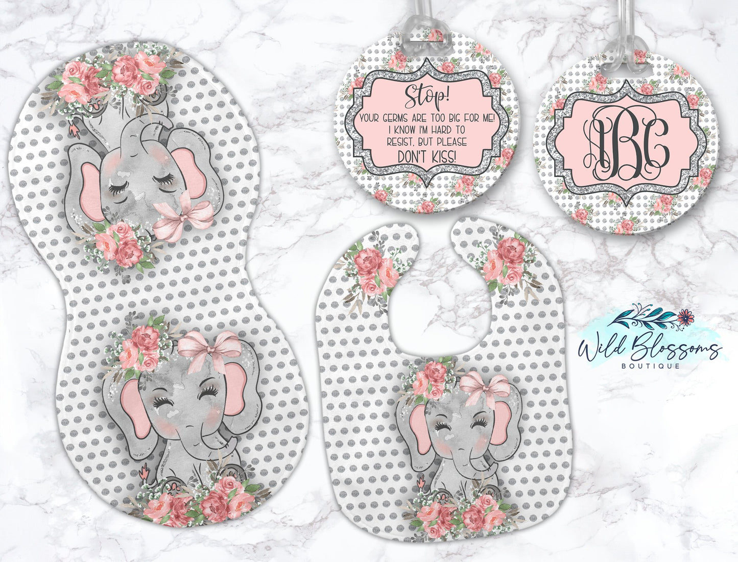 Pink And Silver Floral Stop Do Not Kiss Bag Tag