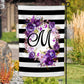 Black and White Striped Purple Floral Garden Flag