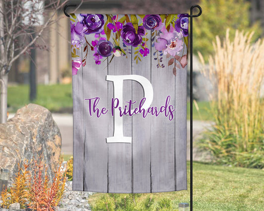 Purple Wooden Floral Garden Flag