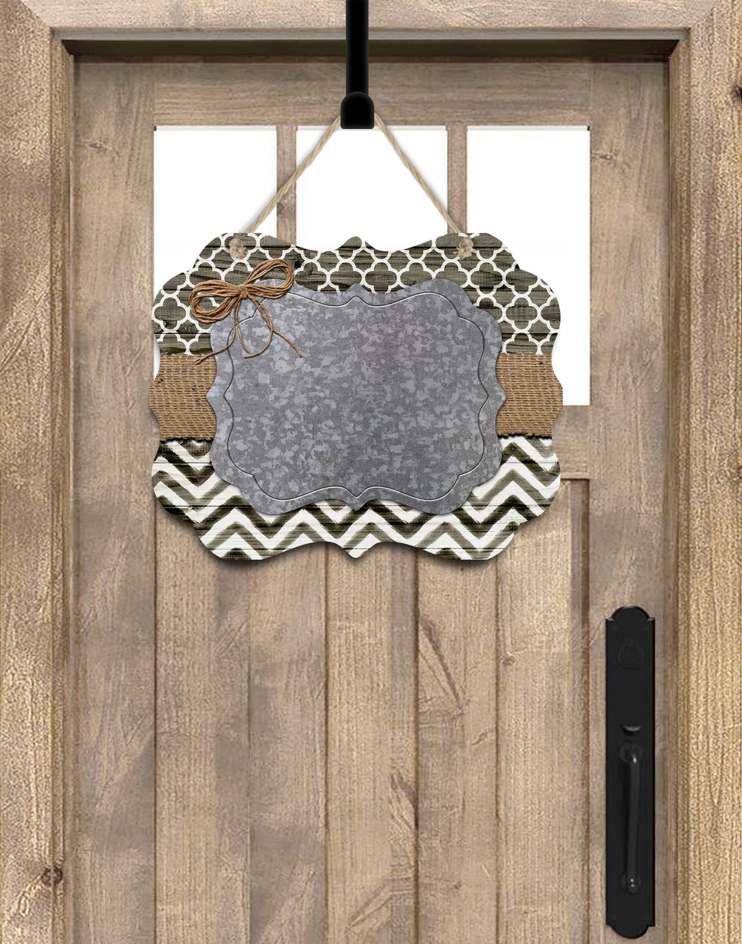 Quatrefoil and Chevron Rustic Wooden Door Hanger