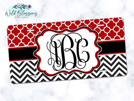 Red And Black Monogram License Plate