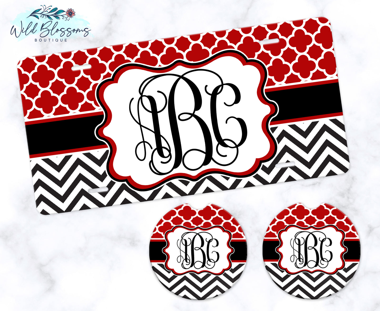 Red And Black Monogram License Plate