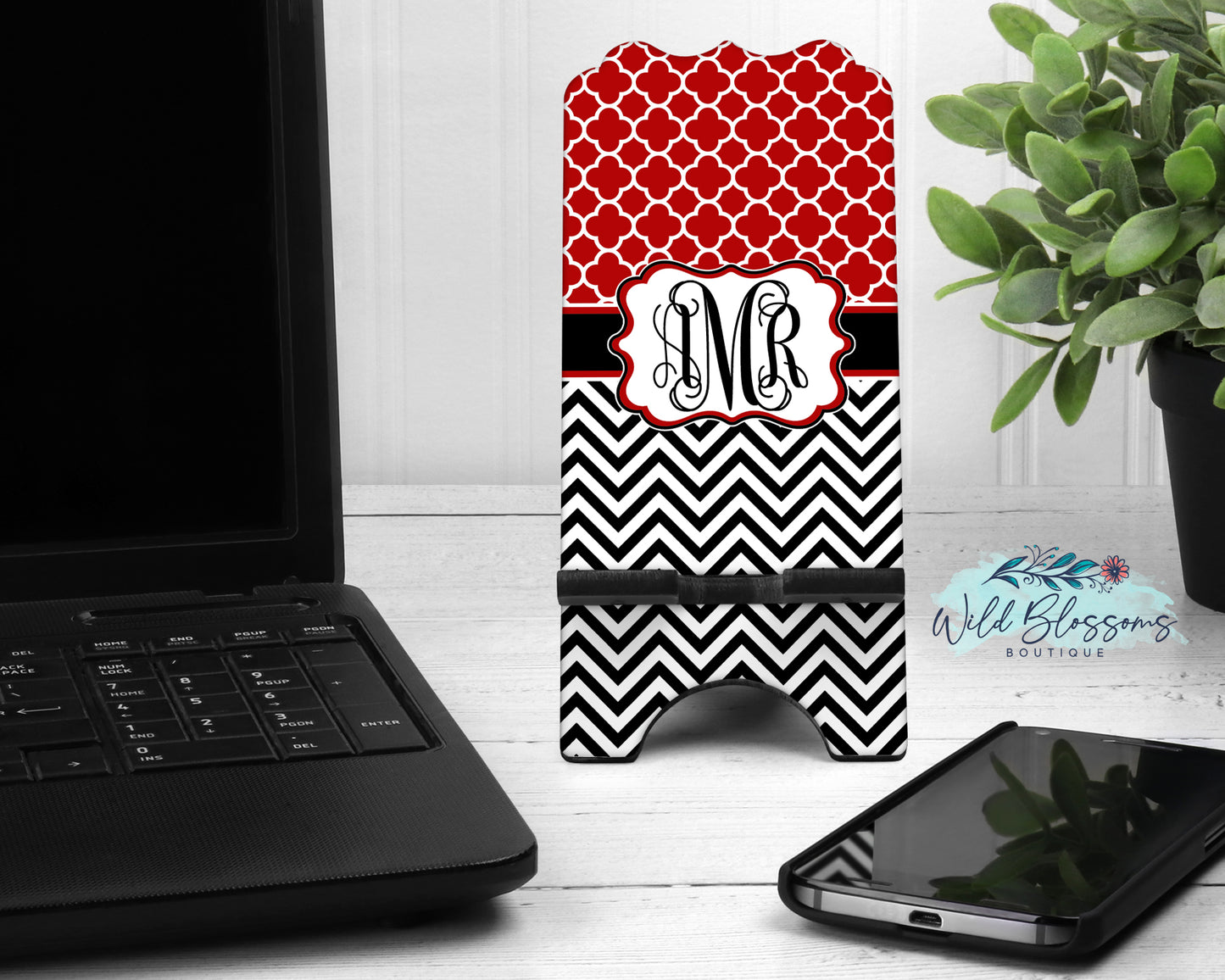 Red And Black Monogram Mouse Pad And Coaster Desk Set