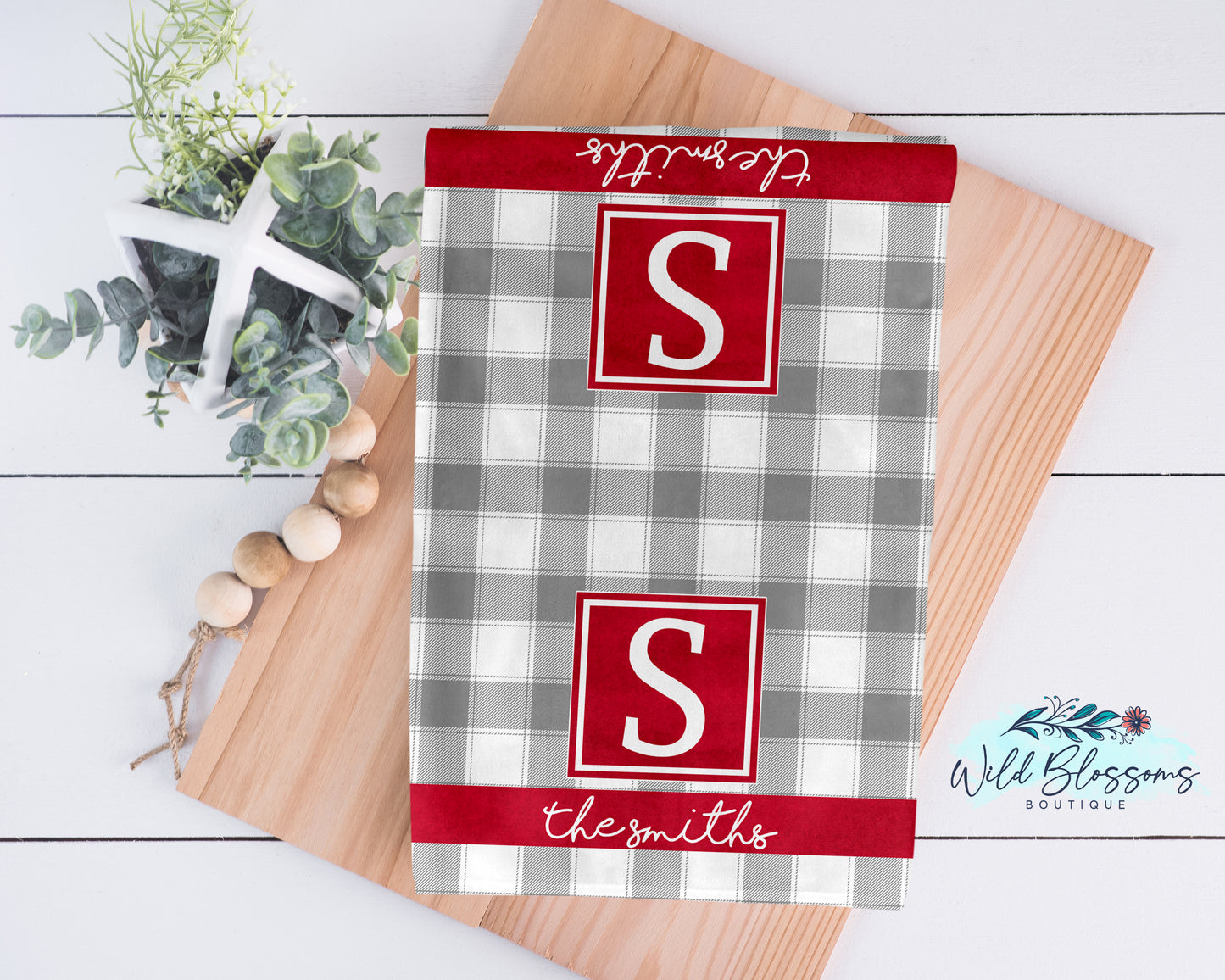Grey And Red Buffalo Plaid Kitchen Towel