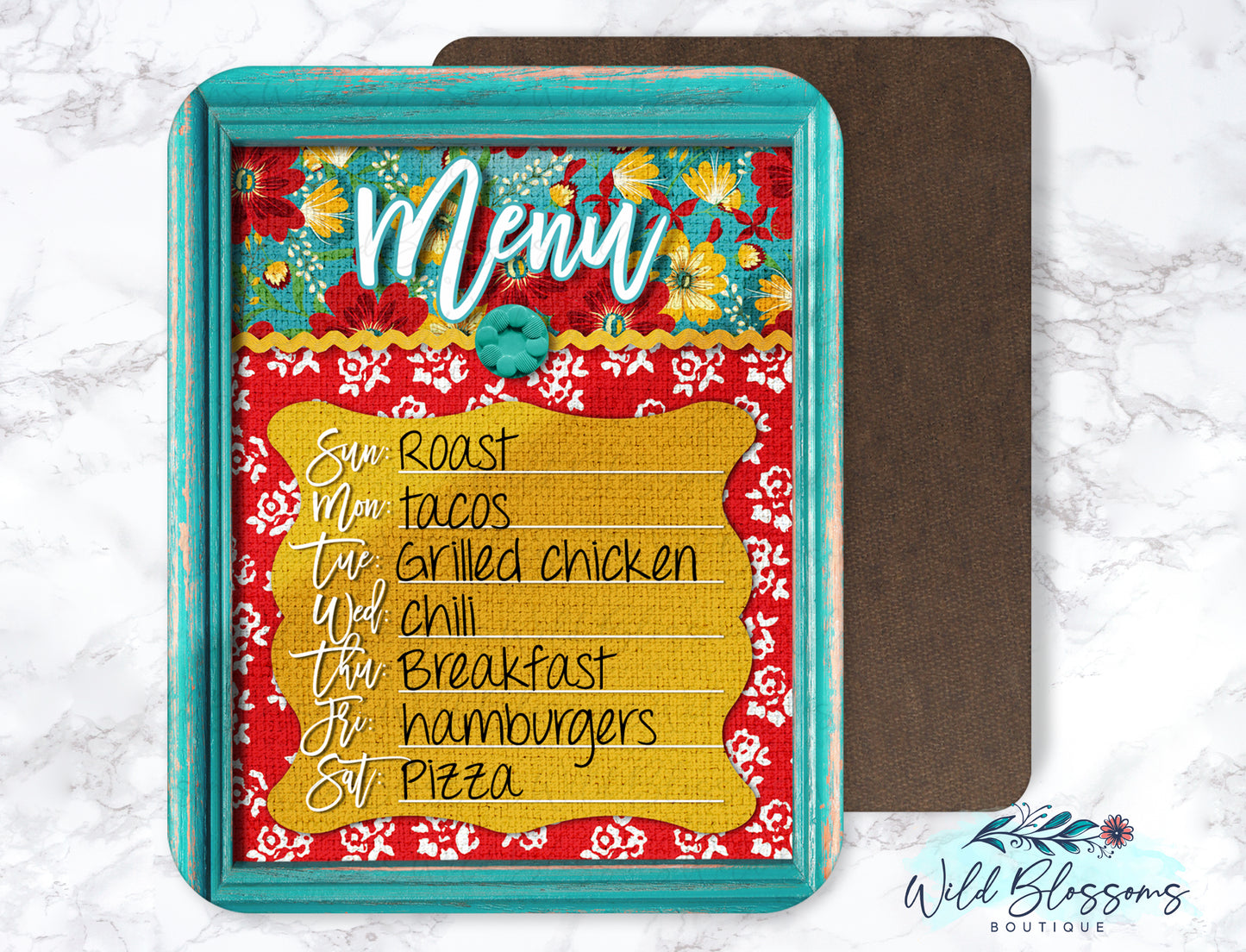 Red and Teal Floral Farmhouse Menu Dry Erase Board