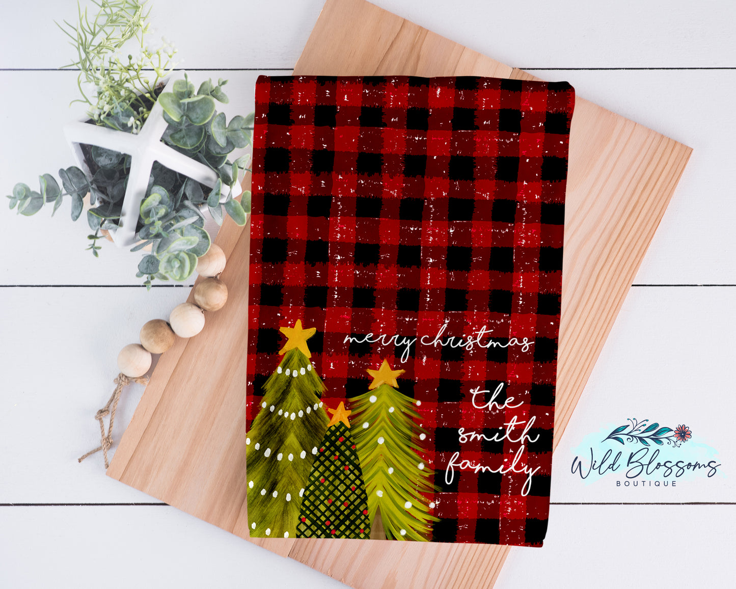 Red Buffalo Plaid Christmas Trees Kitchen Towel