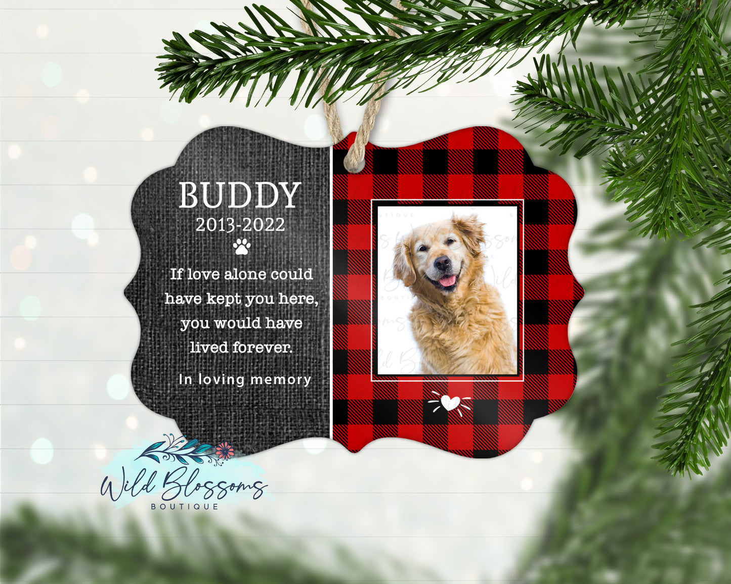 Buffalo Plaid Pet Memorial Photo Ornament