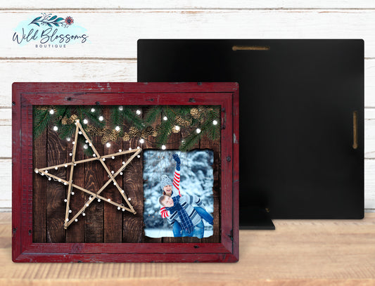 Rustic Red Wooden Framed Winter Star Merry Christmas Photo Sign