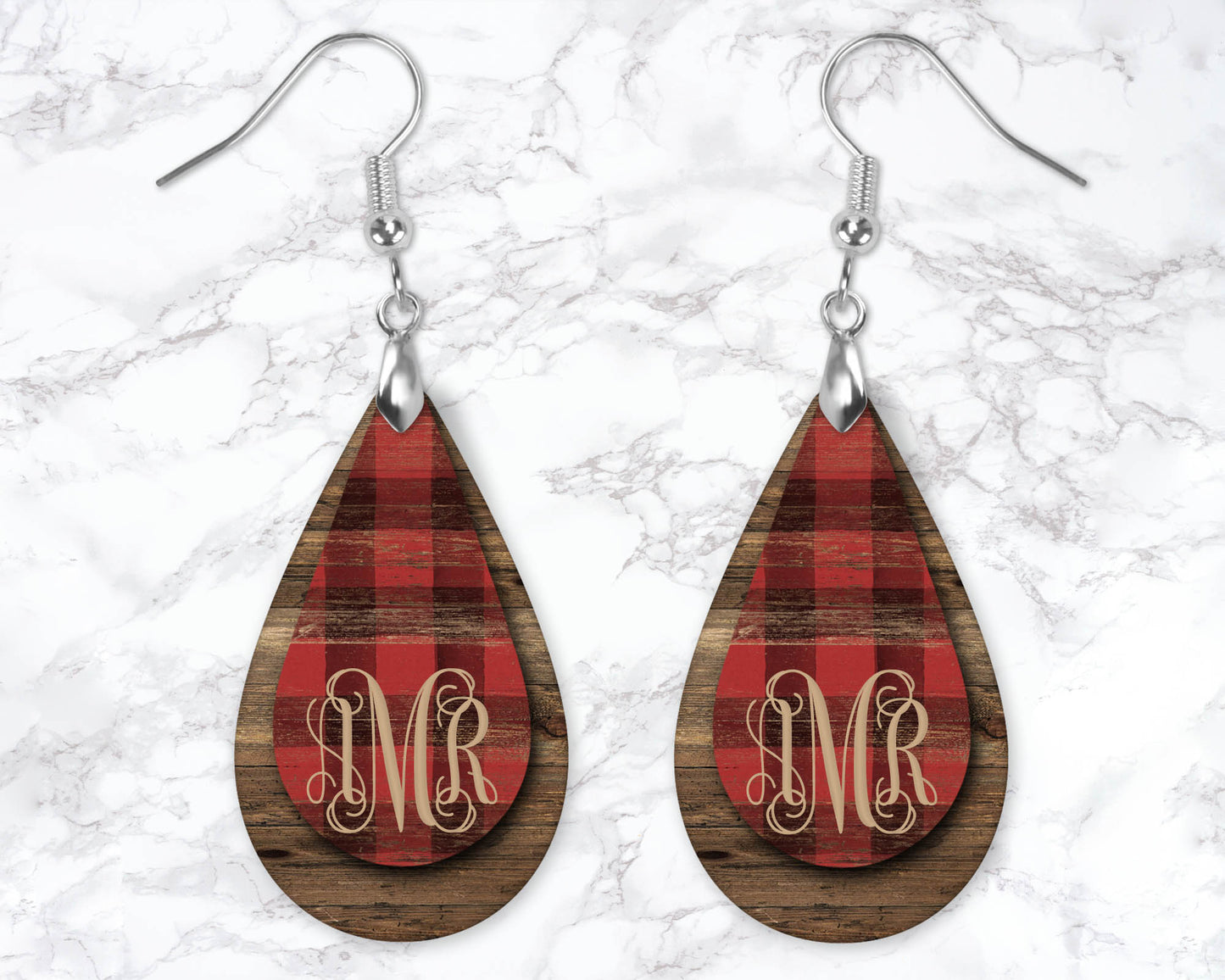 Buffalo Plaid Wooden Drop Earrings