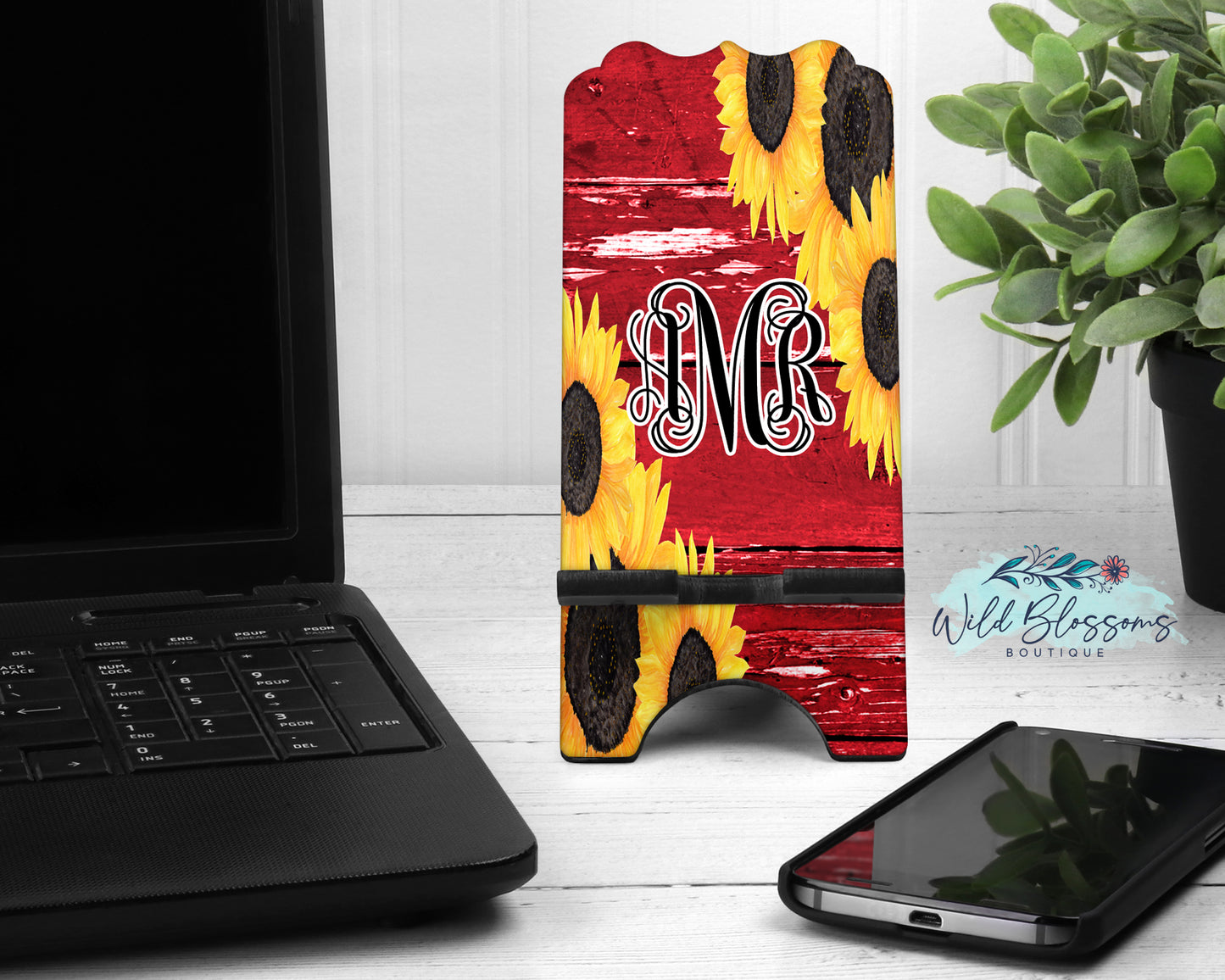 Red Wooden Sunflower Personalized Mouse Pad And Coaster Desk Set