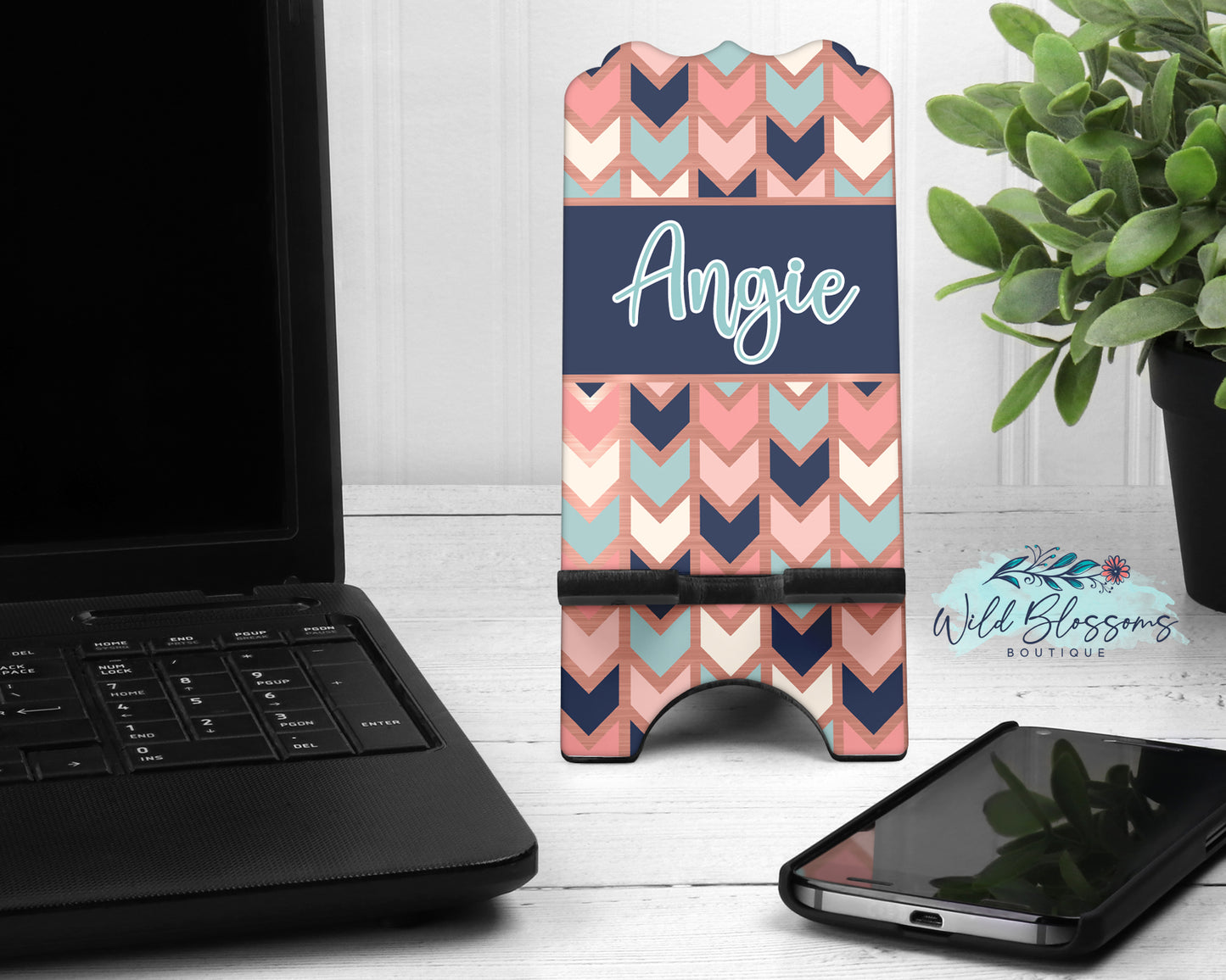 Rose Gold, Mint And Navy Chevron Personalized Mouse Pad And Coaster Desk Set