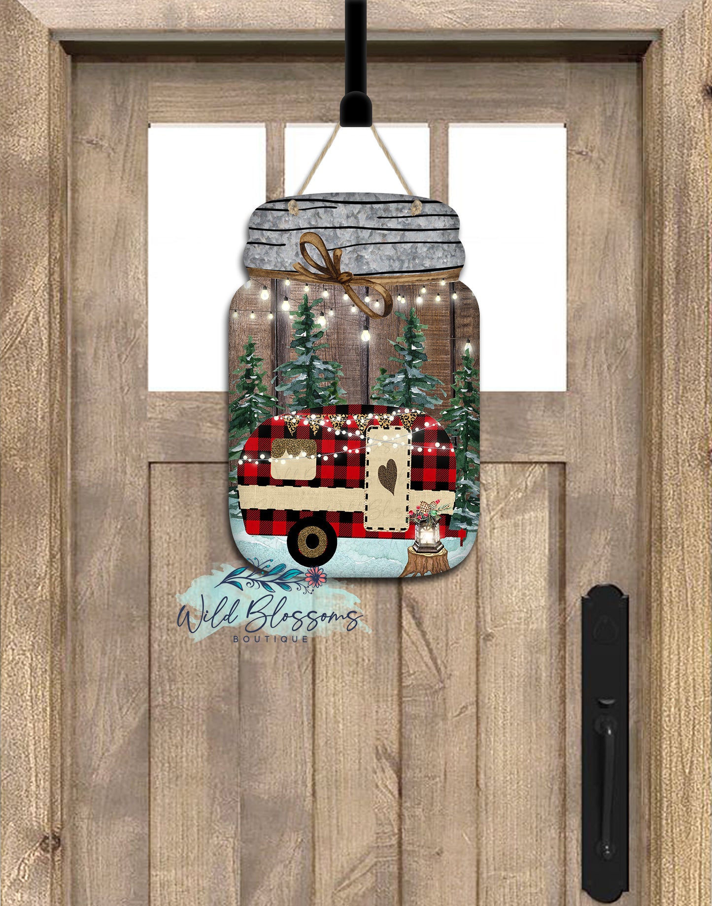 Red Buffalo Plaid Camper Mason Jar Door Hanger