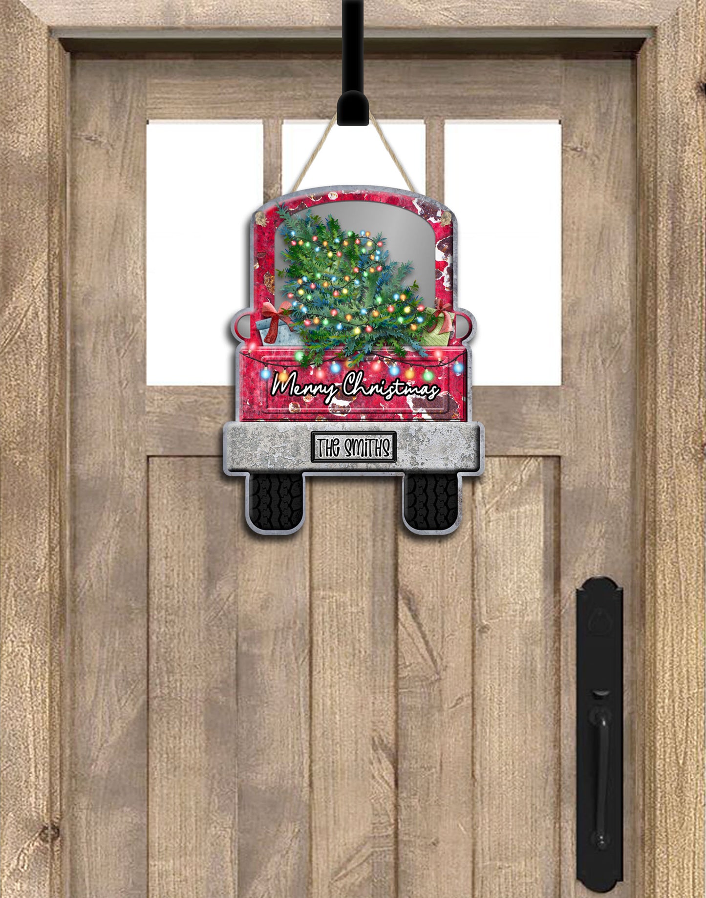 Red Christmas Truck With Tree And Presents Door Hanger