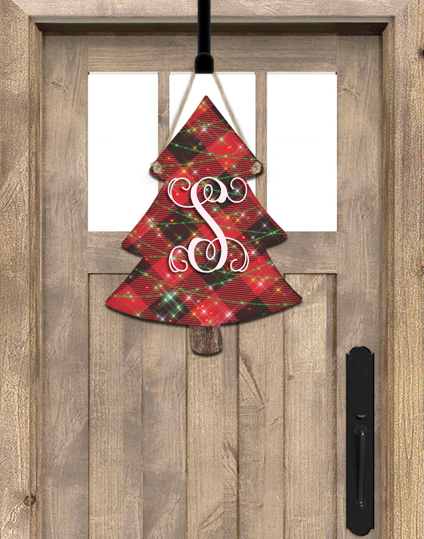 Red Plaid Christmas Tree Door Hanger