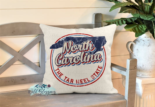 Retro North Carolina The Tarheel State Pillow
