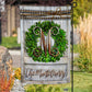 Rustic Boxwood Wreath Wooden Door Garden Flag