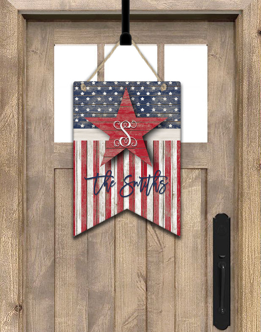 Rustic Wooden American Flag Bunting Door Hanger