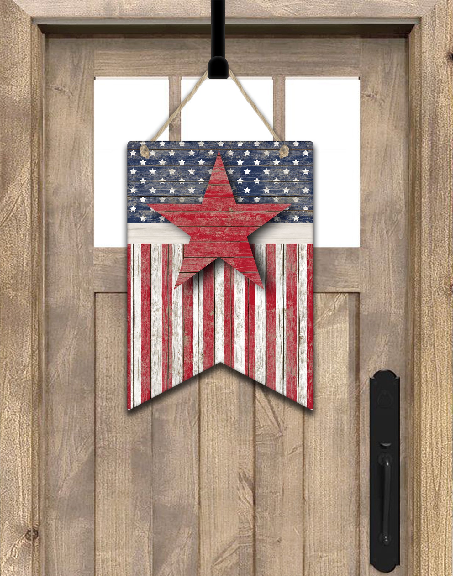 Rustic Wooden American Flag Bunting Door Hanger