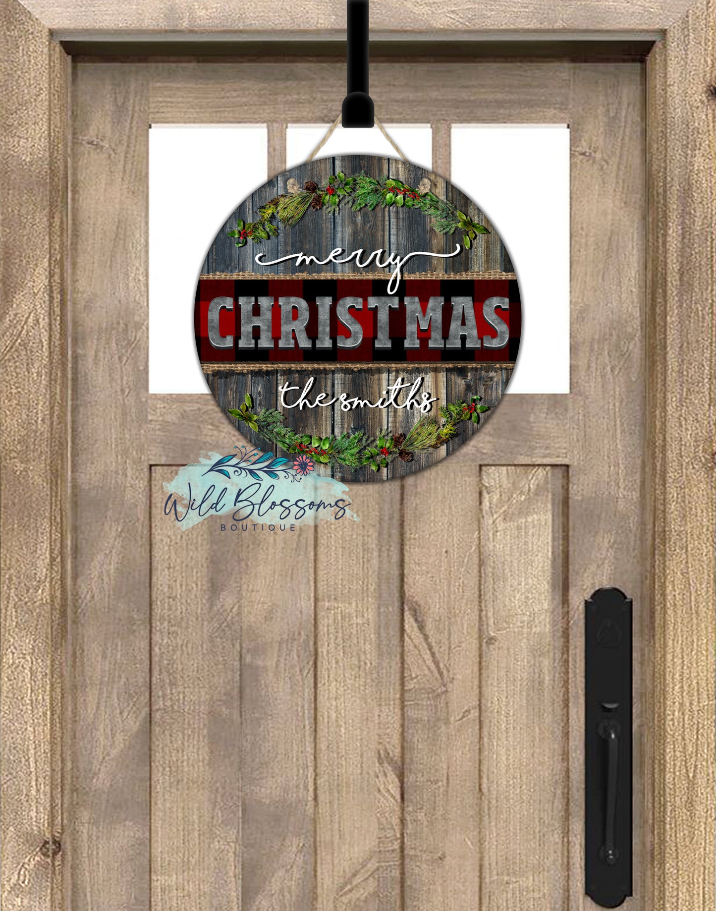 Wooden Rustic Merry Christmas Branches Round Door Hanger