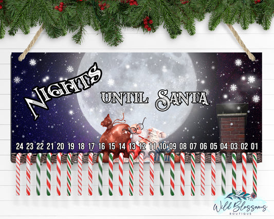 Nights Until Santa Christmas Countdown Advent Door Hanger