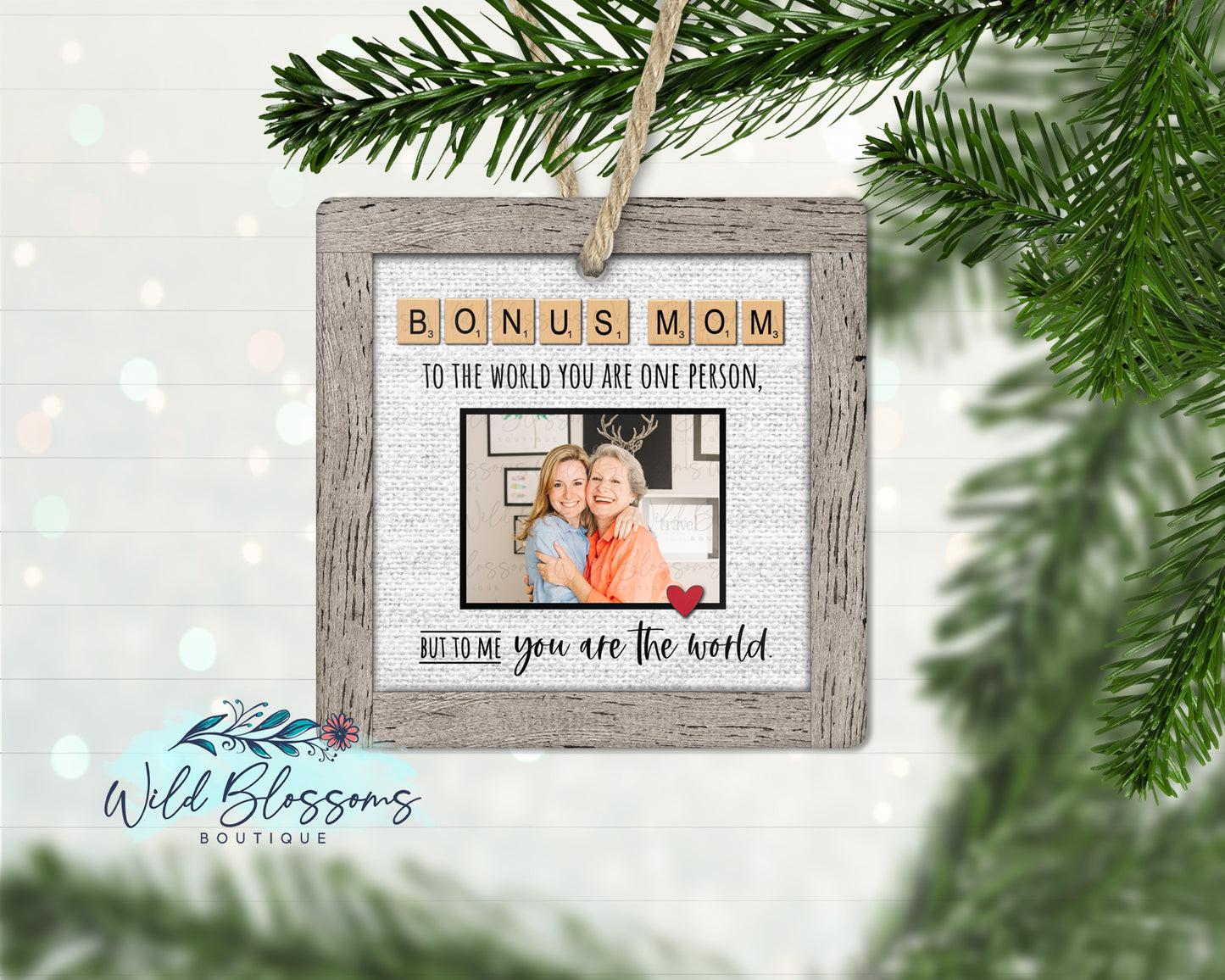 Stepmom | Bonus Mom Scrabble Tile Photo Ornament