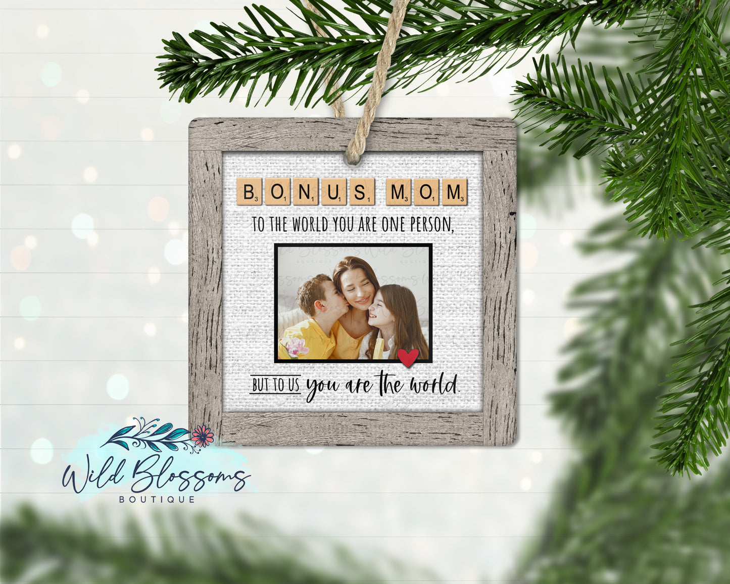 Stepmom | Bonus Mom Scrabble Tile Photo Ornament