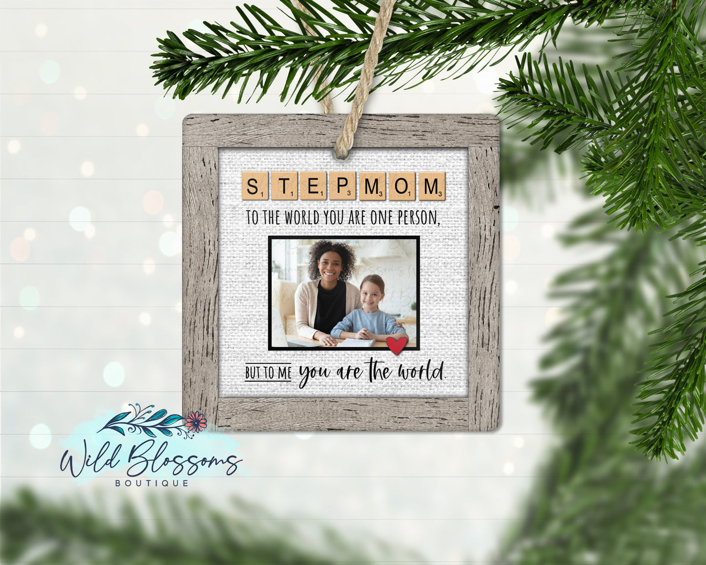 Stepmom | Bonus Mom Scrabble Tile Photo Ornament