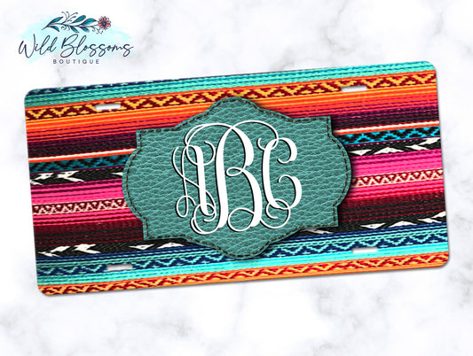 Serape And Leather Patch License Plate