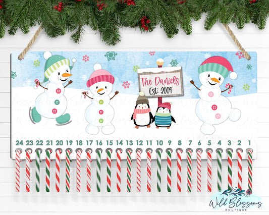 Snowman Personalized Christmas Countdown Advent Door Hanger