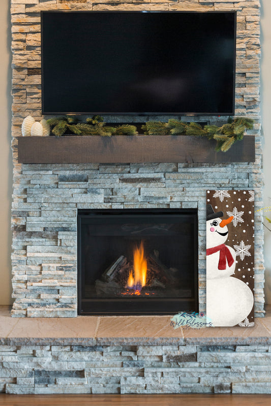 Rustic Wooden Snowman With Snowflakes Sign